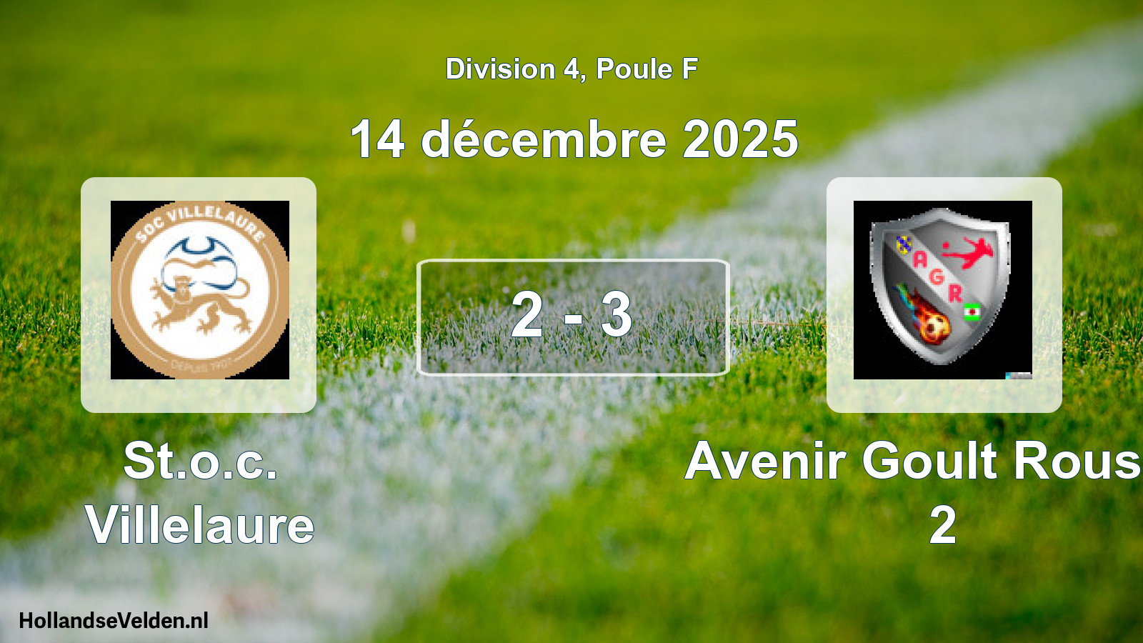 Match joué: St.o.c. Villelaure - Avenir Goult Roussil 2 2 - 3 (14 décembre 2025)