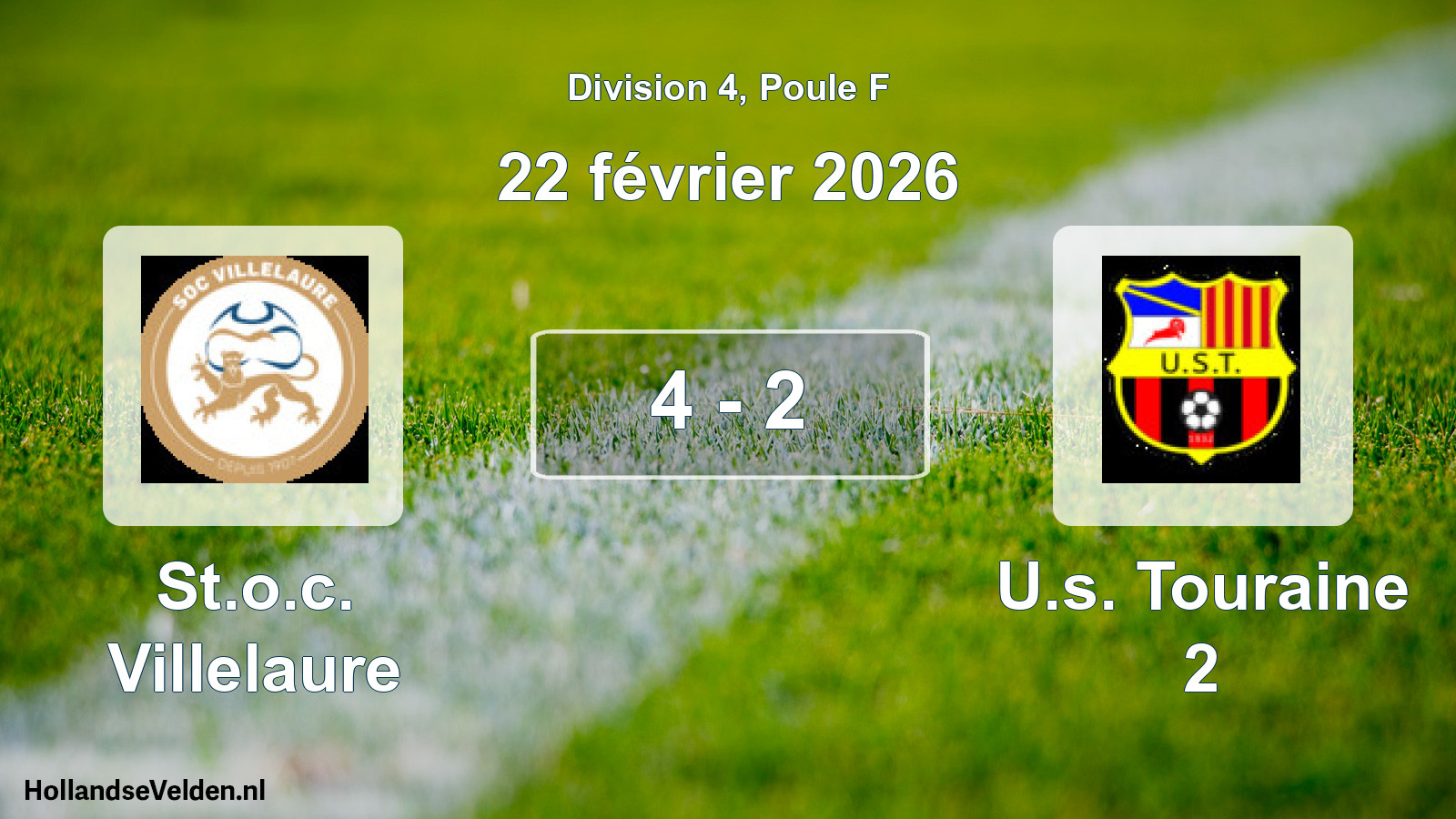 Total number of matches played: St.o.c. Villelaure - U.s. Touraine 2 4 - 2 (22 February 2026)