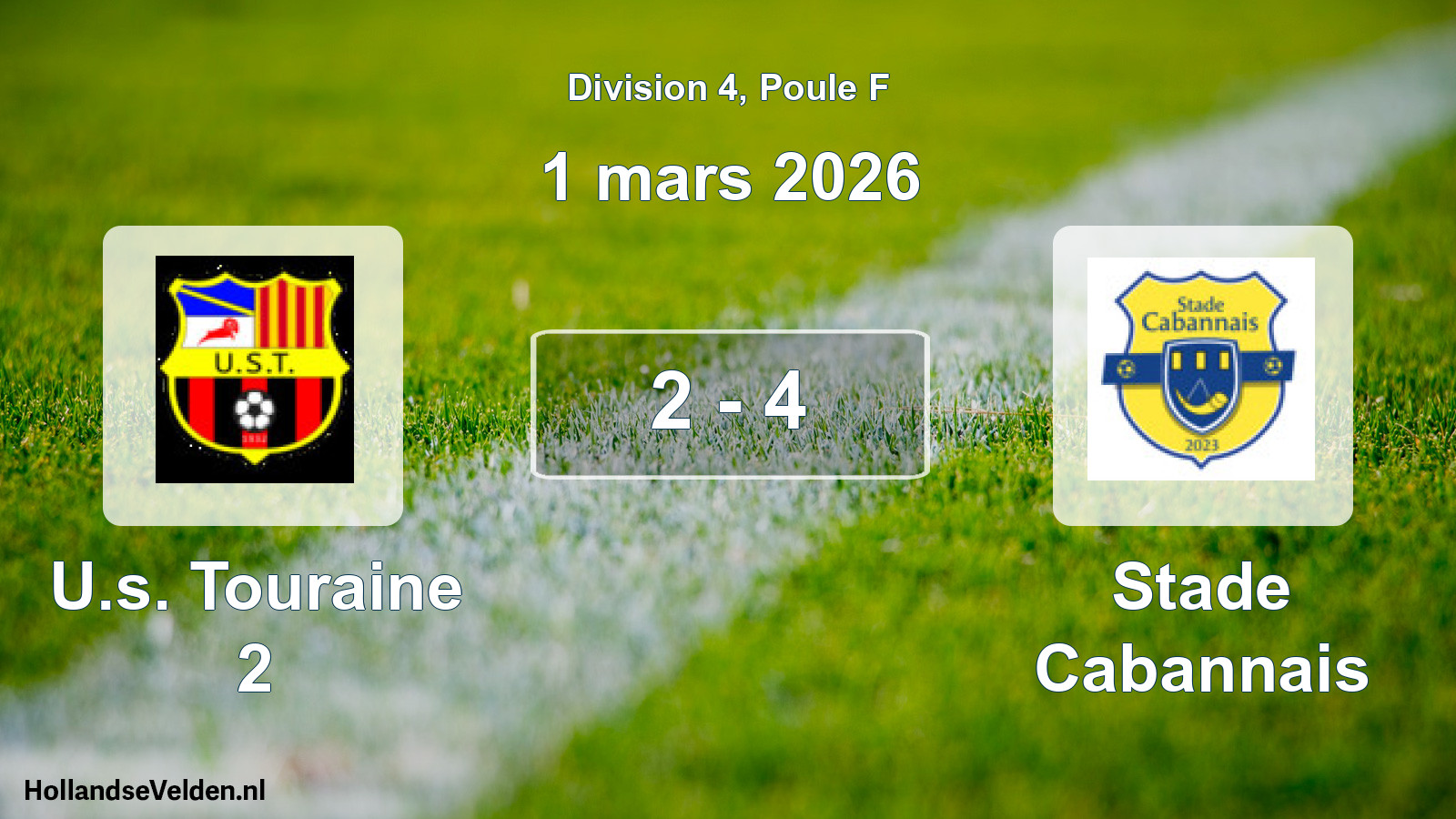 Match joué: U.s. Touraine 2 - Stade Cabannais 2 - 4 (1 mars 2026)