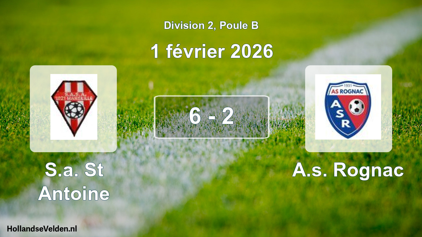 Total number of matches played: S.a. St Antoine - A.s. Rognac 6 - 2 (1 February 2026)