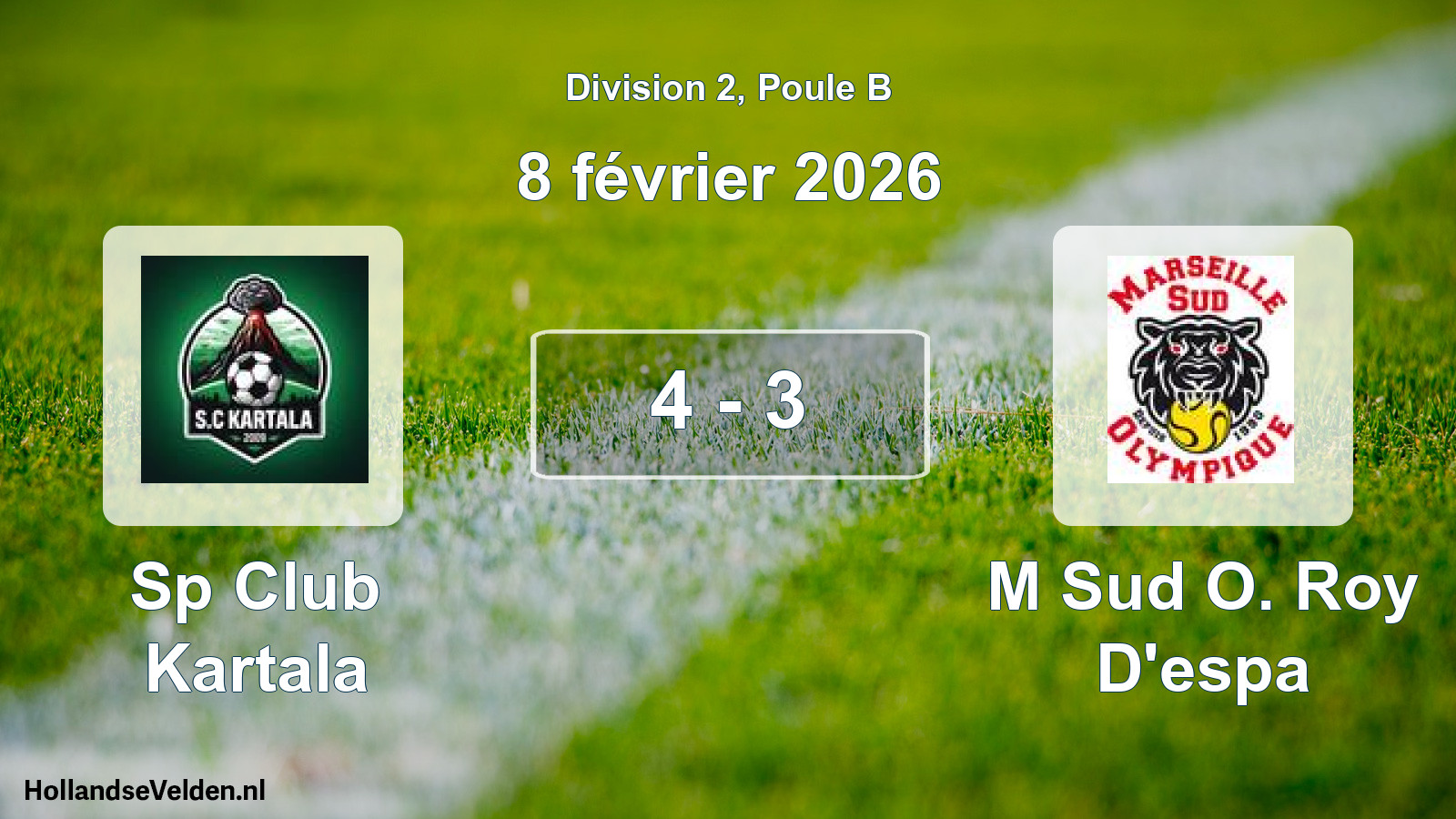 Match joué: Sp Club Kartala - M Sud O. Roy D'espa 4 - 3 (8 février 2026)