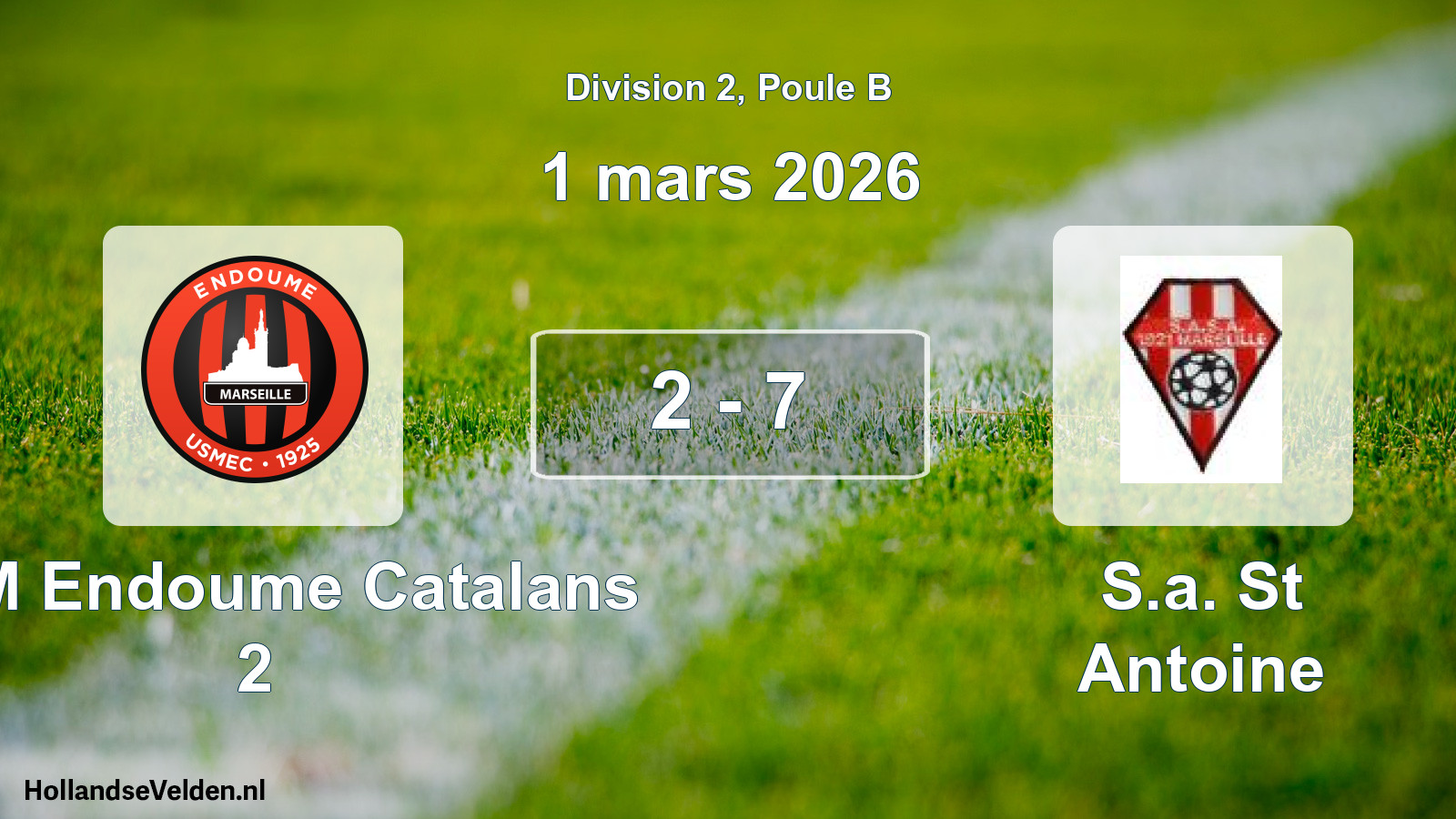 Total number of matches played: USM Endoume Catalans 2 - S.a. St Antoine 2 - 7 (1 March 2026)