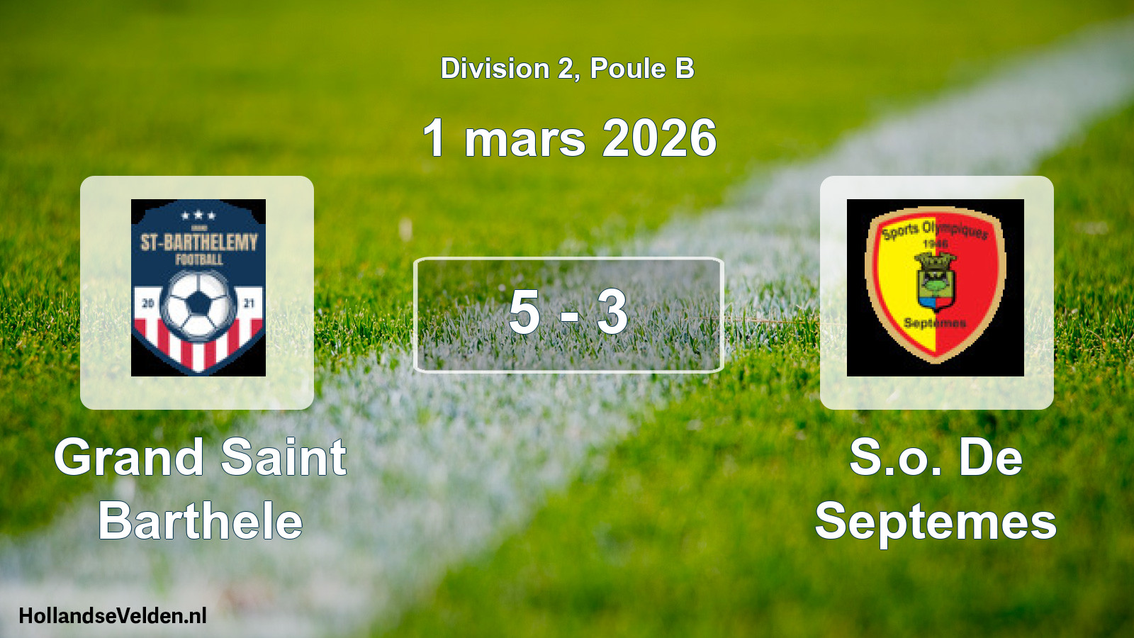 Total number of matches played: Grand Saint Barthele - S.o. De Septemes 5 - 3 (1 March 2026)
