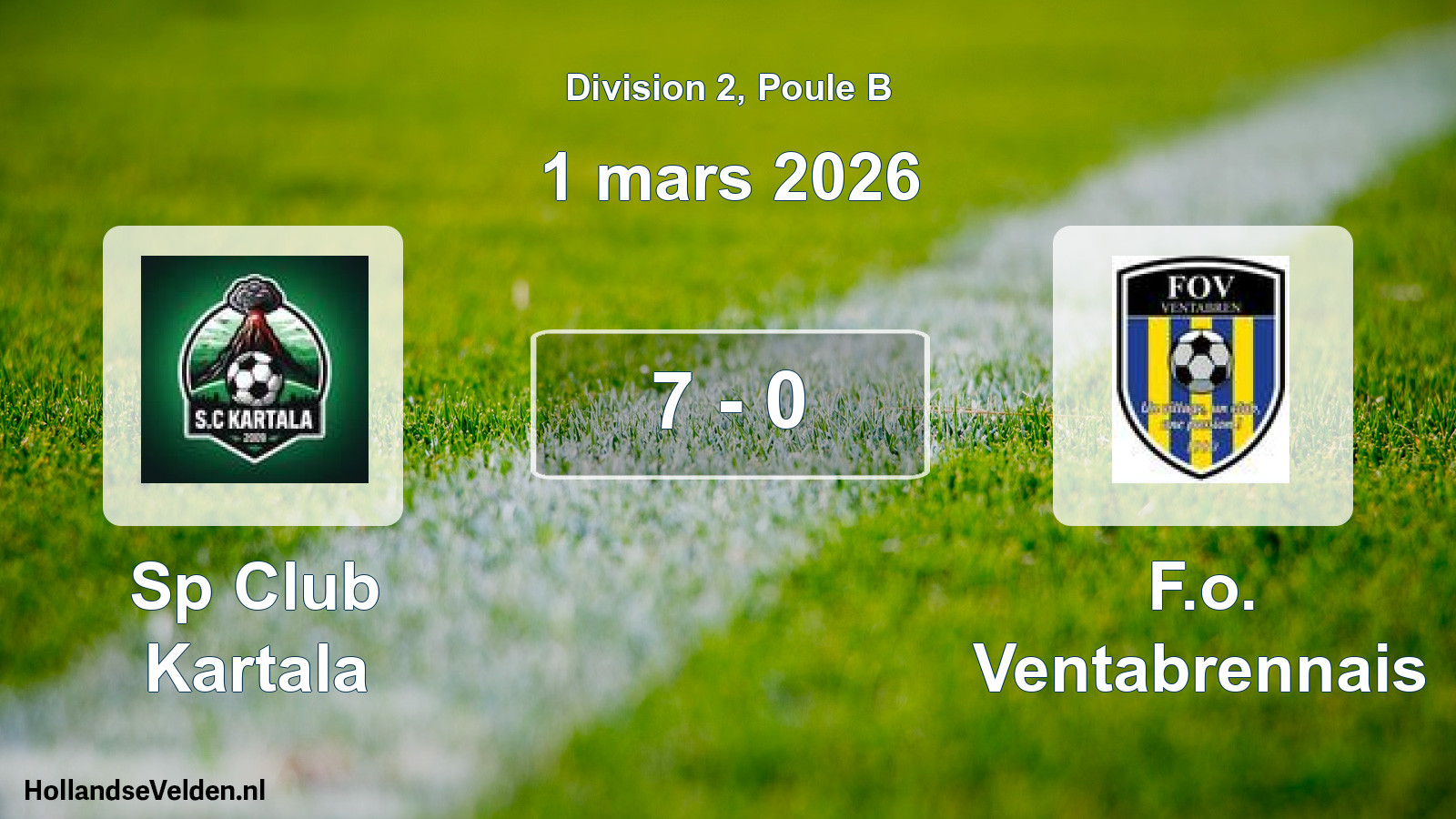 Total number of matches played: Sp Club Kartala - F.o. Ventabrennais 7 - 0 (1 March 2026)
