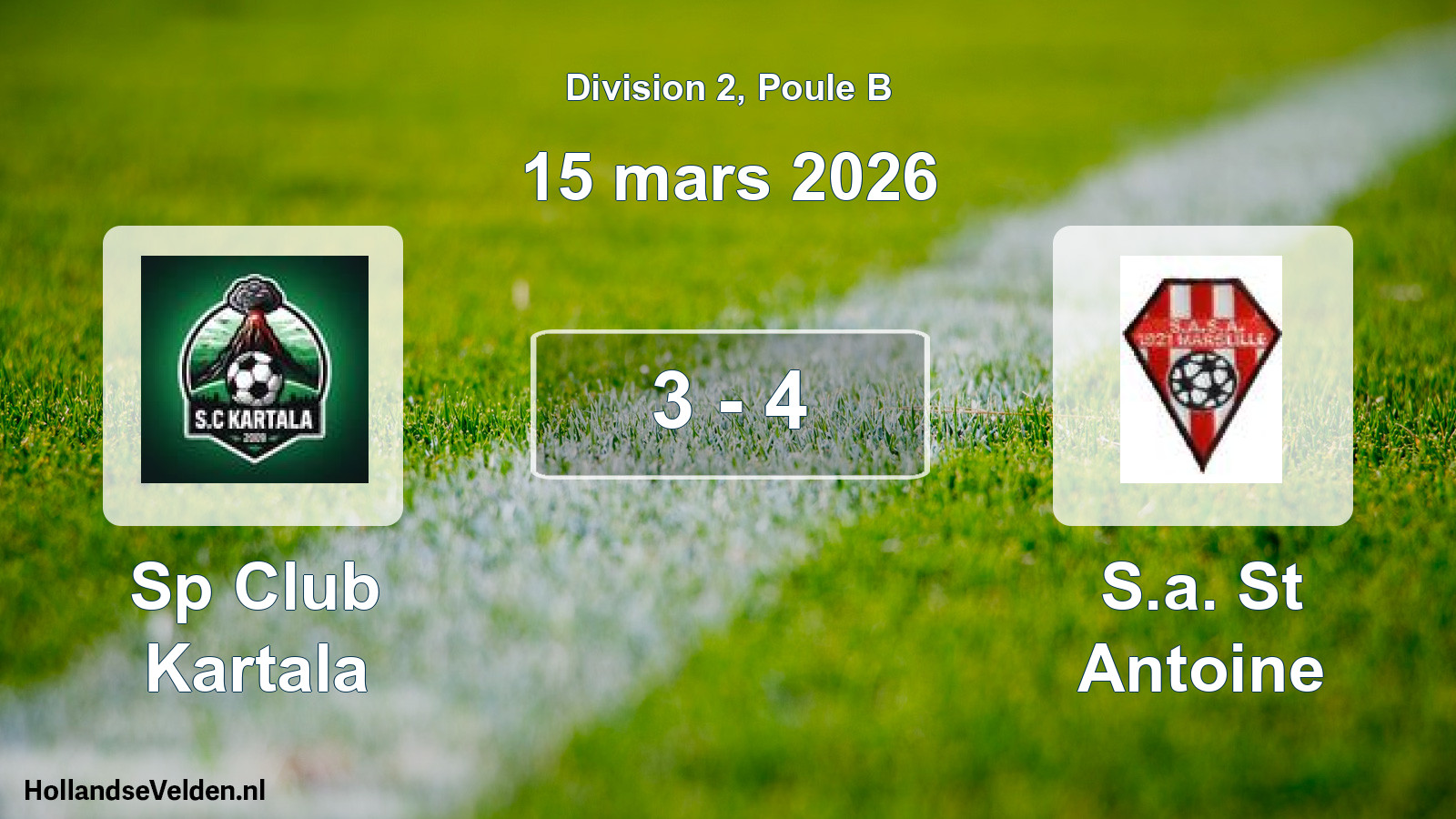 Total number of matches played: Sp Club Kartala - S.a. St Antoine 3 - 4 (15 March 2026)