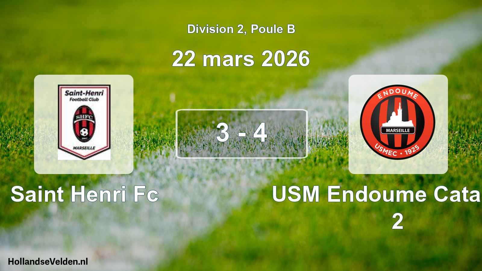 Total number of matches played: Saint Henri Fc - USM Endoume Catalans 2 3 - 4 (22 March 2026)