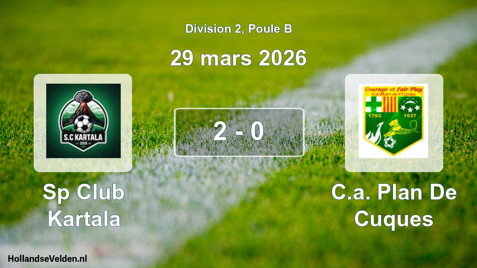 Total number of matches played: Sp Club Kartala - C.a. Plan De Cuques 2 - 0 (29 March 2026)
