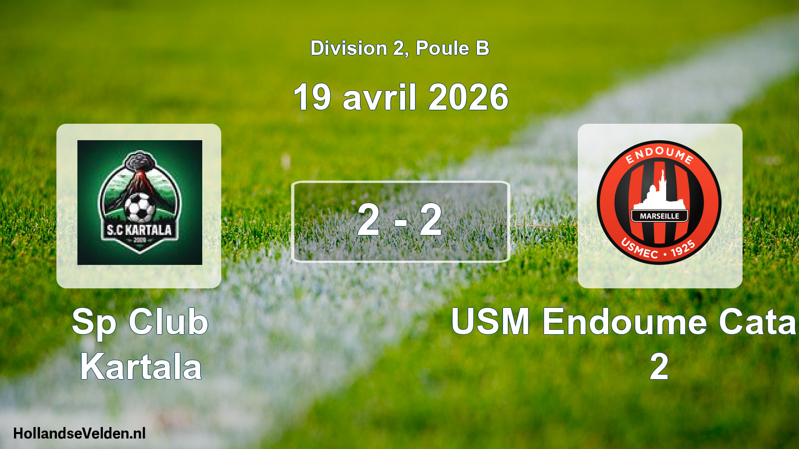 Total number of matches played: Sp Club Kartala - USM Endoume Catalans 2 2 - 2 (19 April 2026)
