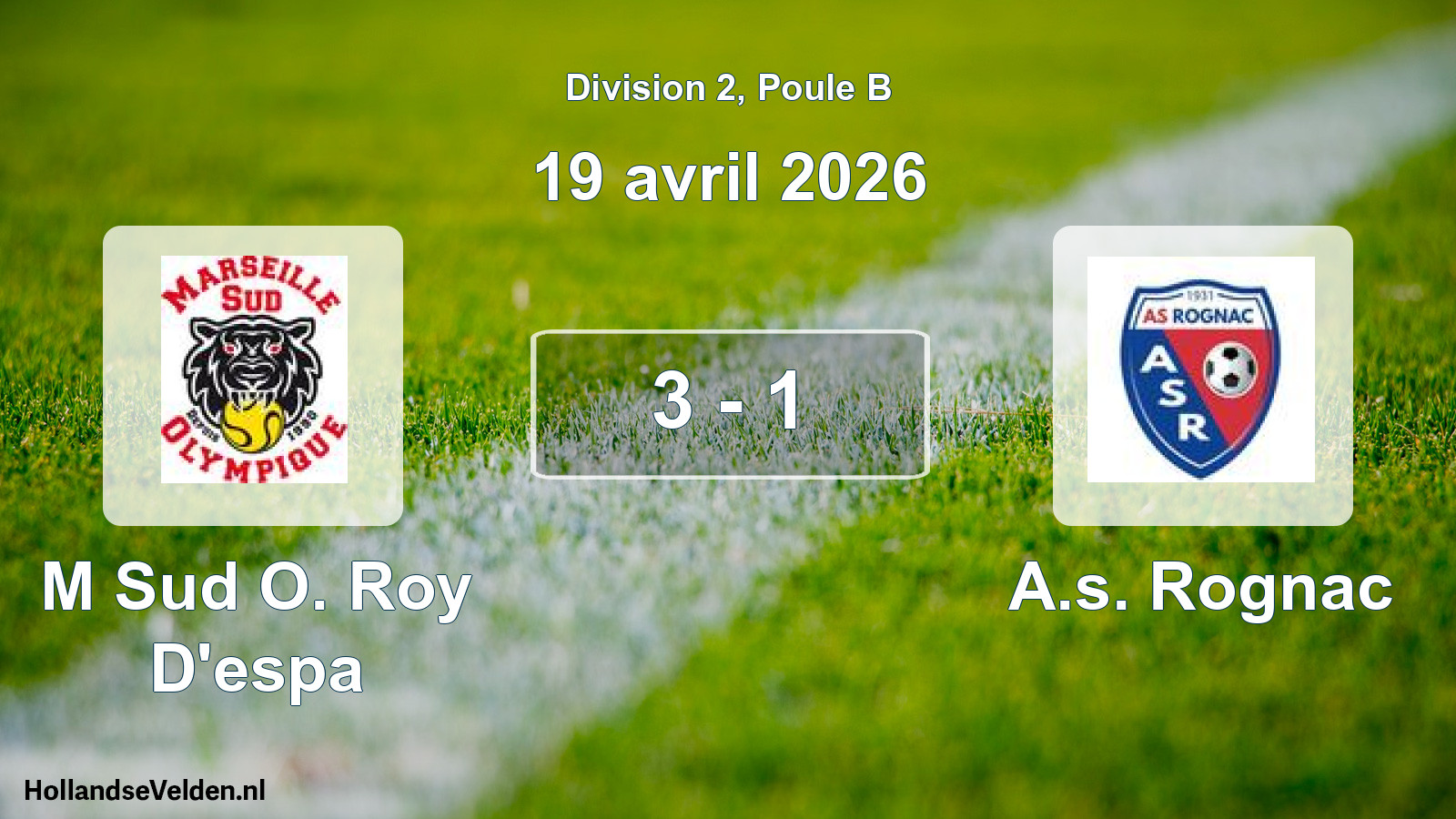 Match joué: M Sud O. Roy D'espa - A.s. Rognac 3 - 1 (19 avril 2026)