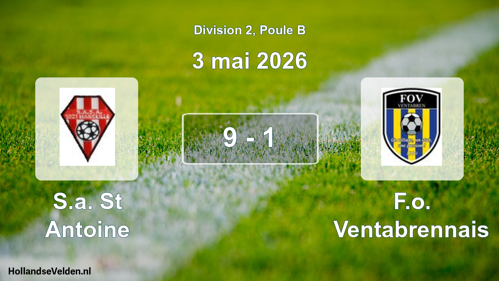 Total number of matches played: S.a. St Antoine - F.o. Ventabrennais 9 - 1 (3 May 2026)