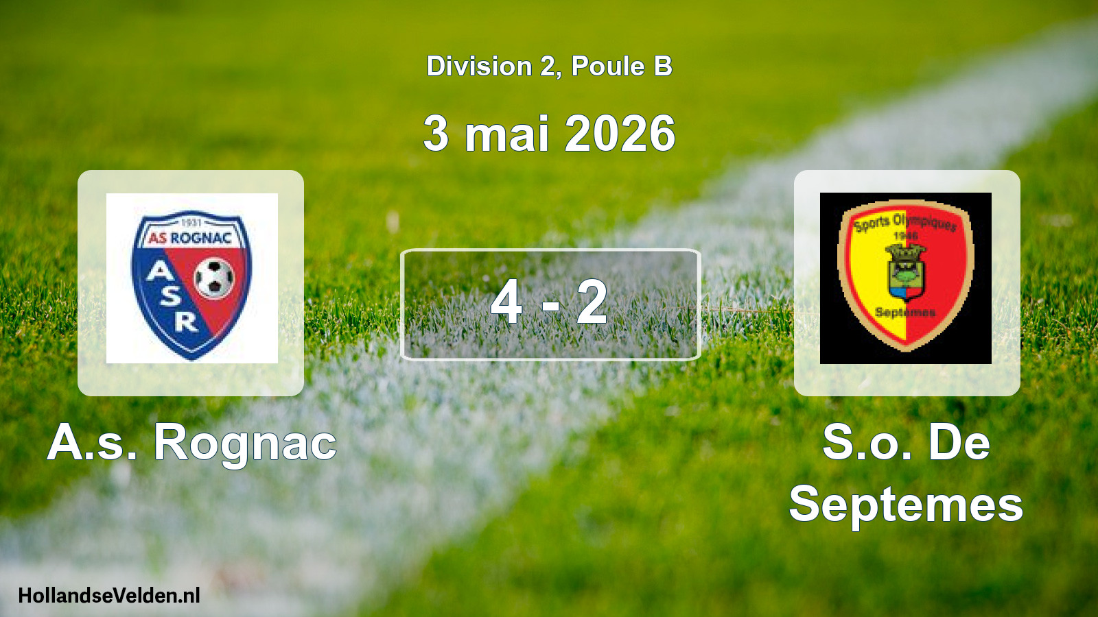 Total number of matches played: A.s. Rognac - S.o. De Septemes 4 - 2 (3 May 2026)