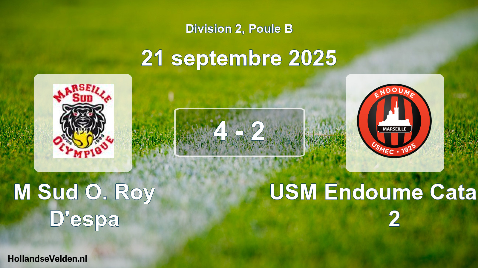 Match joué: M Sud O. Roy D'espa - USM Endoume Catalans 2 4 - 2 (21 septembre 2025)