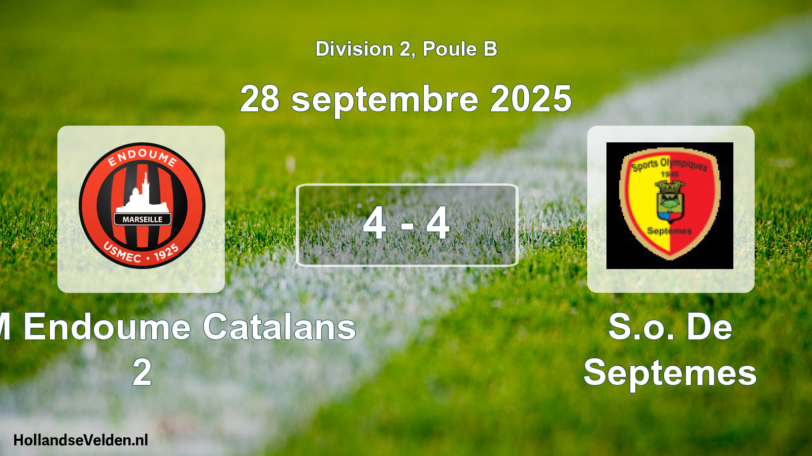 Match joué: USM Endoume Catalans 2 - S.o. De Septemes 4 - 4 (28 septembre 2025)