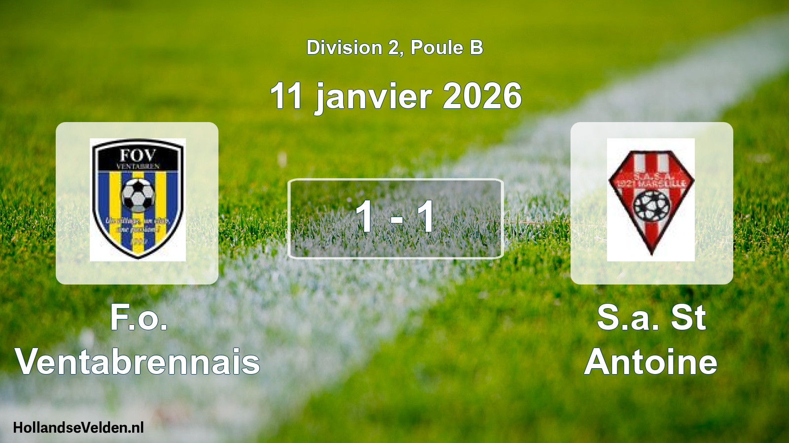 Gespeelde wedstrijd: F.o. Ventabrennais - S.a. St Antoine 1 - 1 (11 januari 2026)
