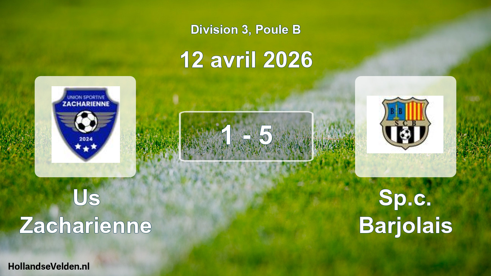 Match joué: Us Zacharienne - Sp.c. Barjolais 1 - 5 (12 avril 2026)