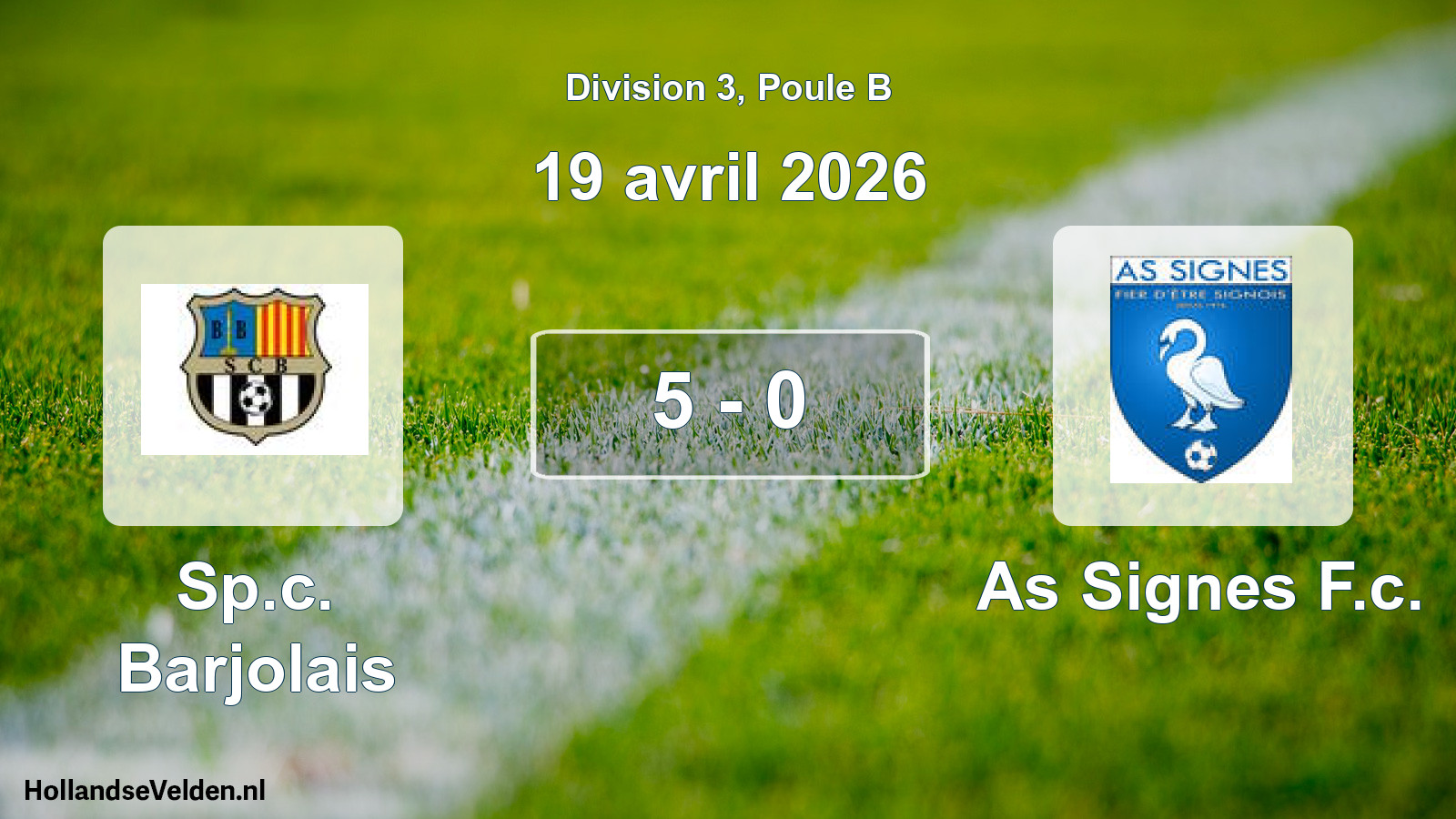 Total number of matches played: Sp.c. Barjolais - As Signes F.c. 5 - 0 (19 April 2026)