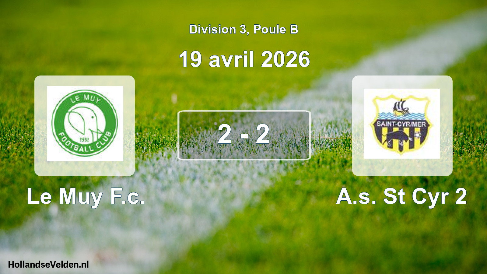Total number of matches played: Le Muy F.c. - A.s. St Cyr 2 2 - 2 (19 April 2026)