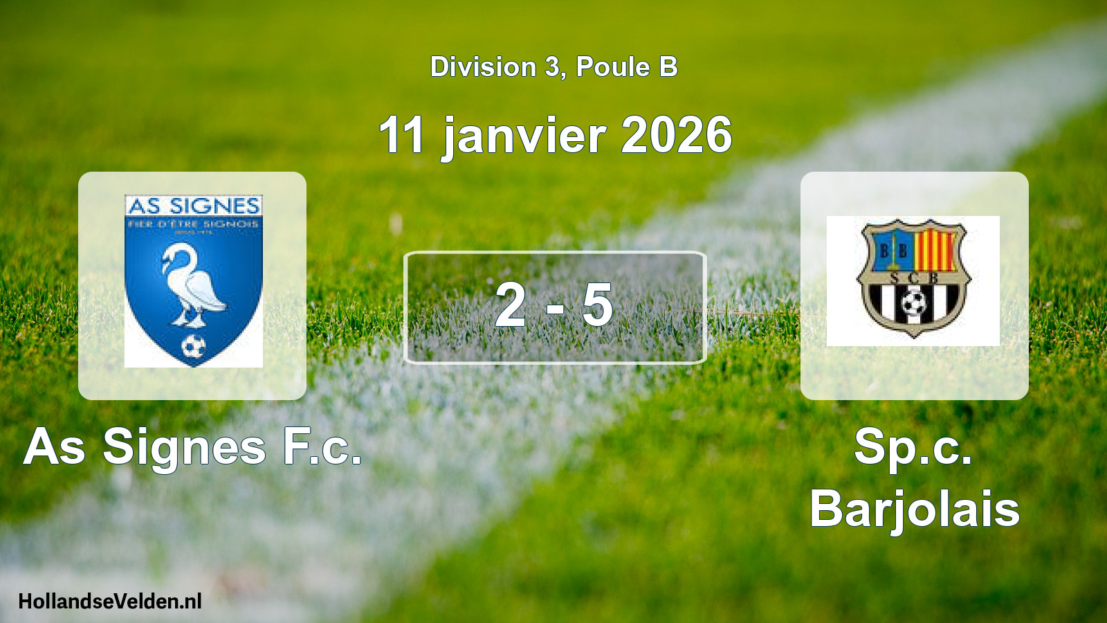 Total number of matches played: As Signes F.c. - Sp.c. Barjolais 2 - 5 (11 January 2026)