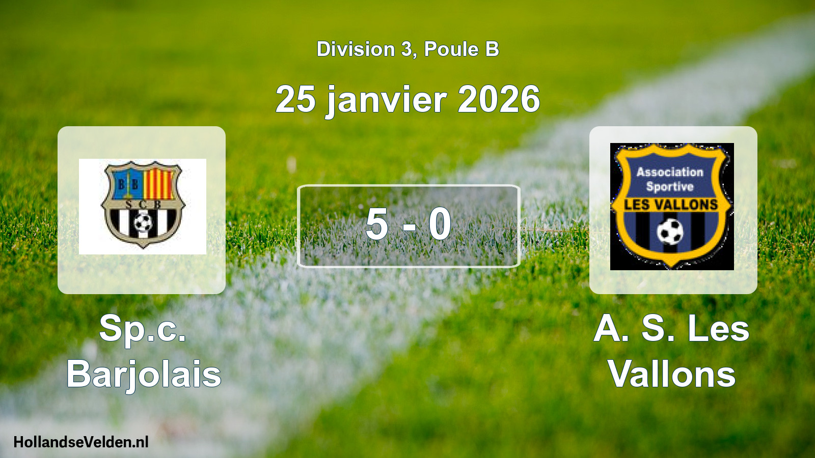 Match joué: Sp.c. Barjolais - A. S. Les Vallons 5 - 0 (25 janvier 2026)
