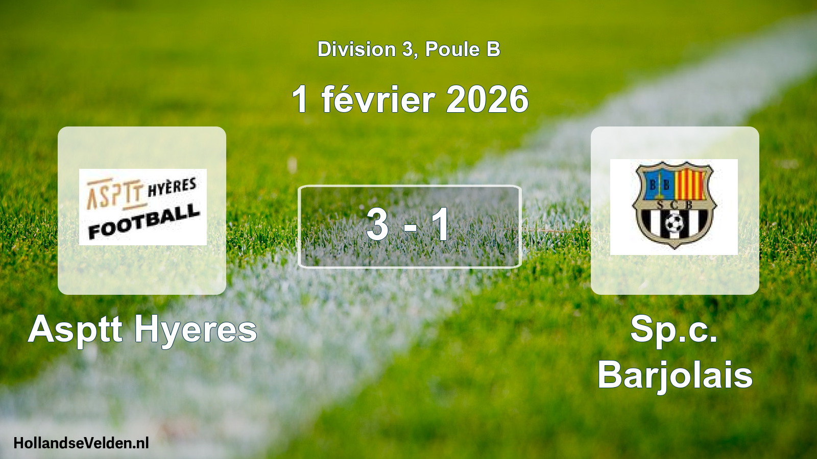 Total number of matches played: Asptt Hyeres - Sp.c. Barjolais 3 - 1 (1 February 2026)
