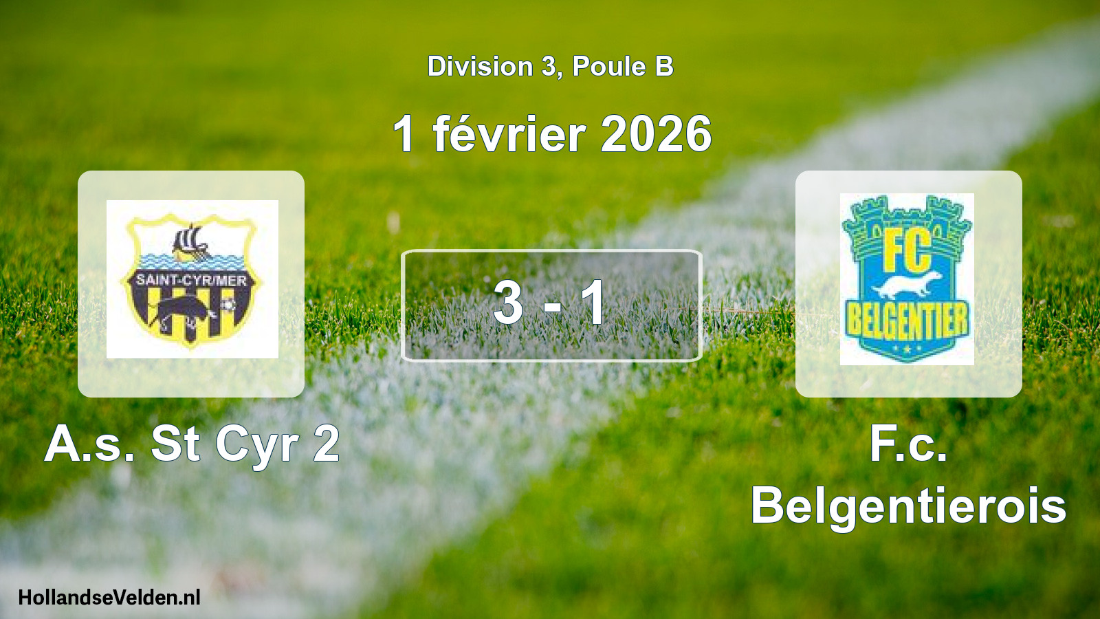 Match joué: A.s. St Cyr 2 - F.c. Belgentierois 3 - 1 (1 février 2026)