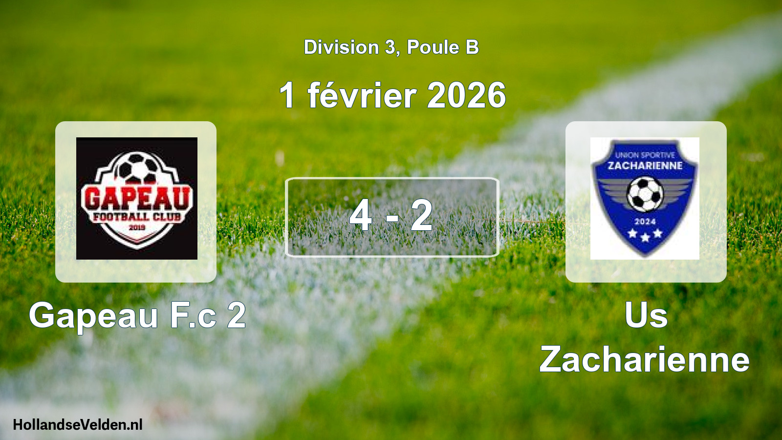 Total number of matches played: Gapeau F.c 2 - Us Zacharienne 4 - 2 (1 February 2026)