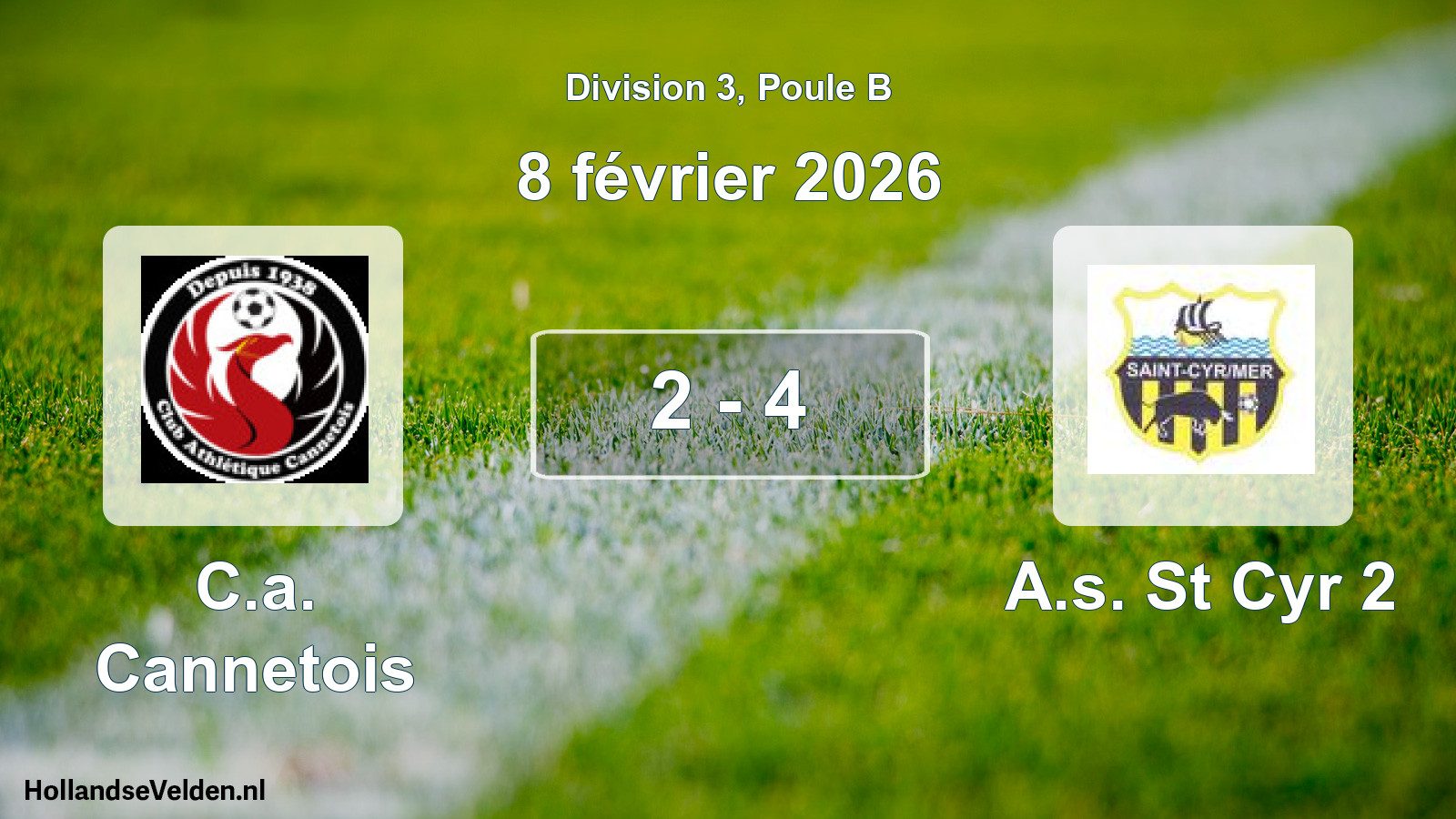Match joué: C.a. Cannetois - A.s. St Cyr 2 2 - 4 (8 février 2026)