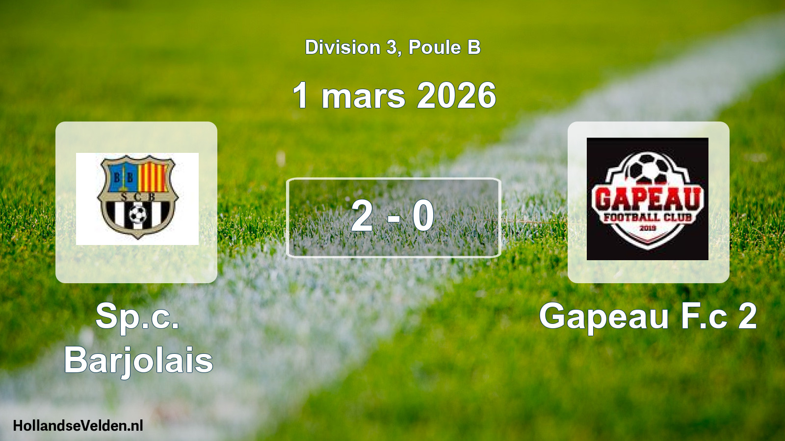 Total number of matches played: Sp.c. Barjolais - Gapeau F.c 2 2 - 0 (1 March 2026)