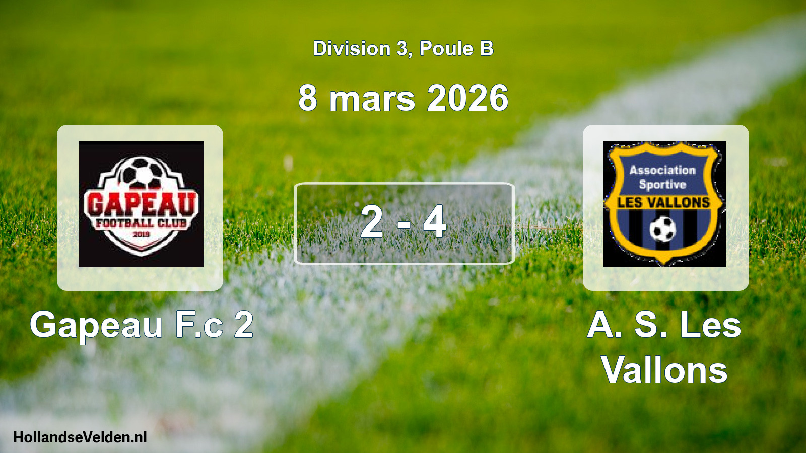 Match joué: Gapeau F.c 2 - A. S. Les Vallons 2 - 4 (8 mars 2026)