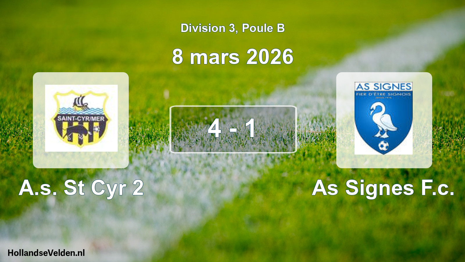 Match joué: A.s. St Cyr 2 - As Signes F.c. 4 - 1 (8 mars 2026)