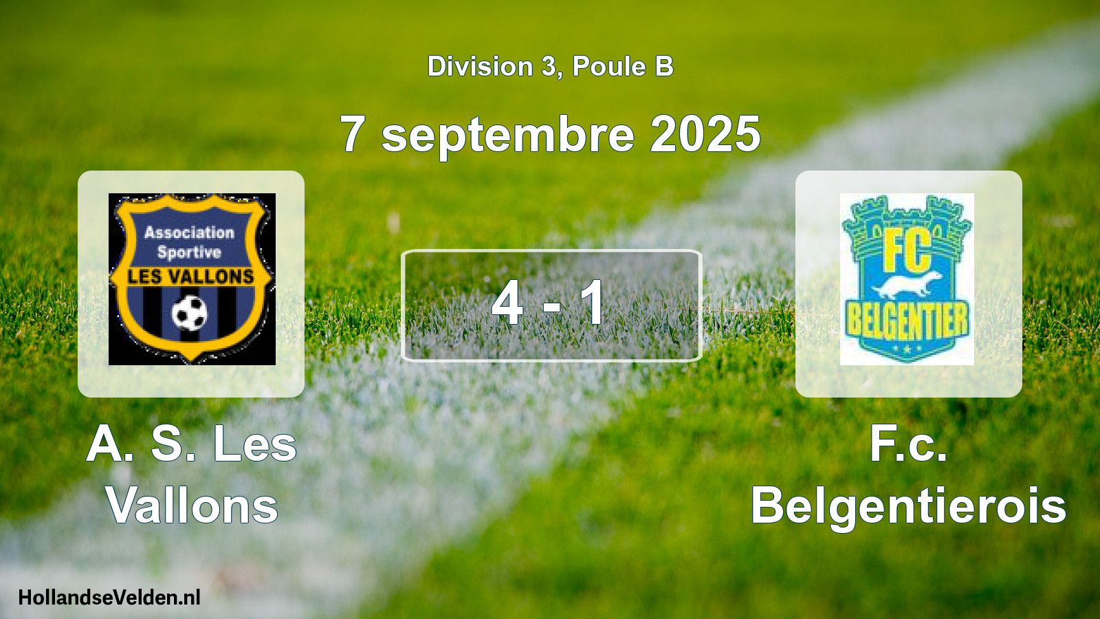 Gespeelde wedstrijd: A. S. Les Vallons - F.c. Belgentierois 4 - 1 (7 september 2025)