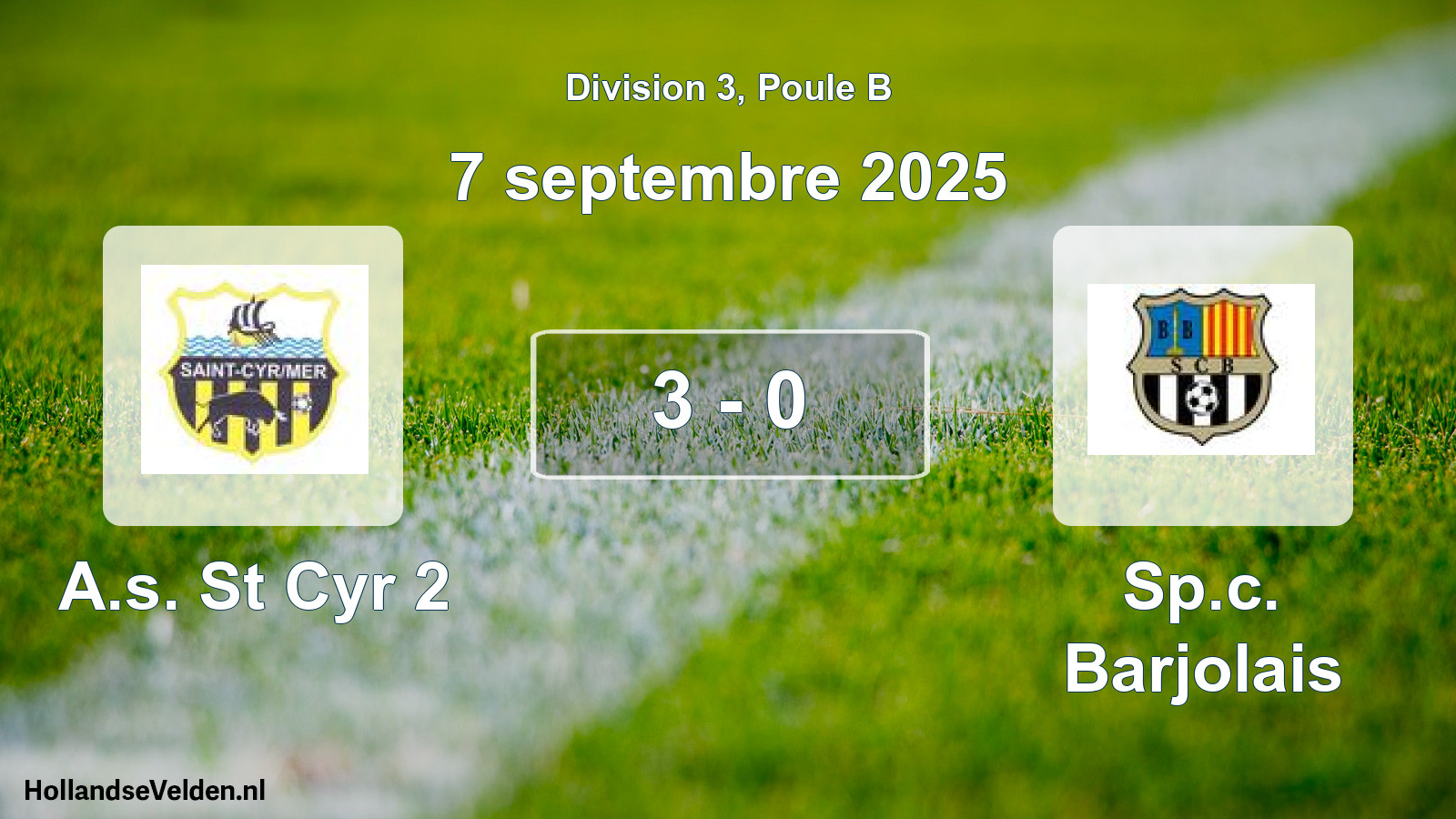 Match joué: A.s. St Cyr 2 - Sp.c. Barjolais 3 - 0 (7 septembre 2025)