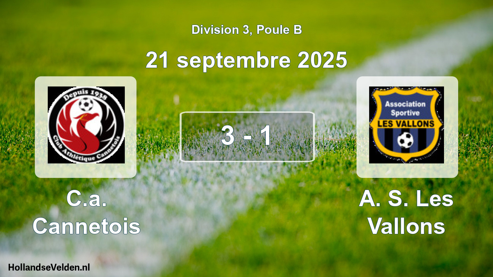 Match joué: C.a. Cannetois - A. S. Les Vallons 3 - 1 (21 septembre 2025)