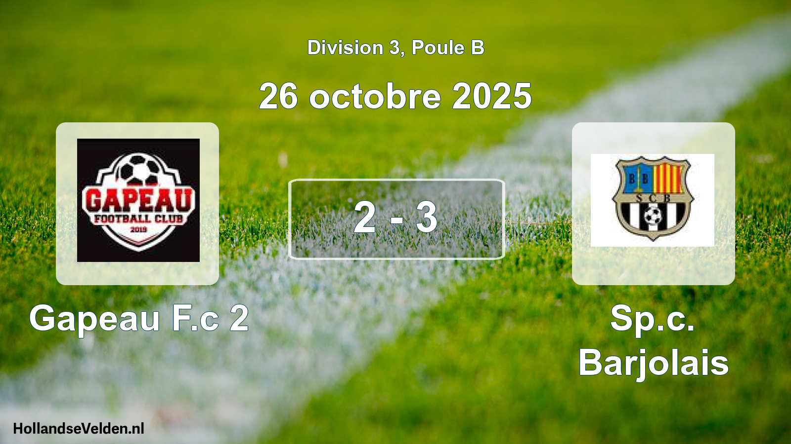 Total number of matches played: Gapeau F.c 2 - Sp.c. Barjolais 2 - 3 (26 October 2025)