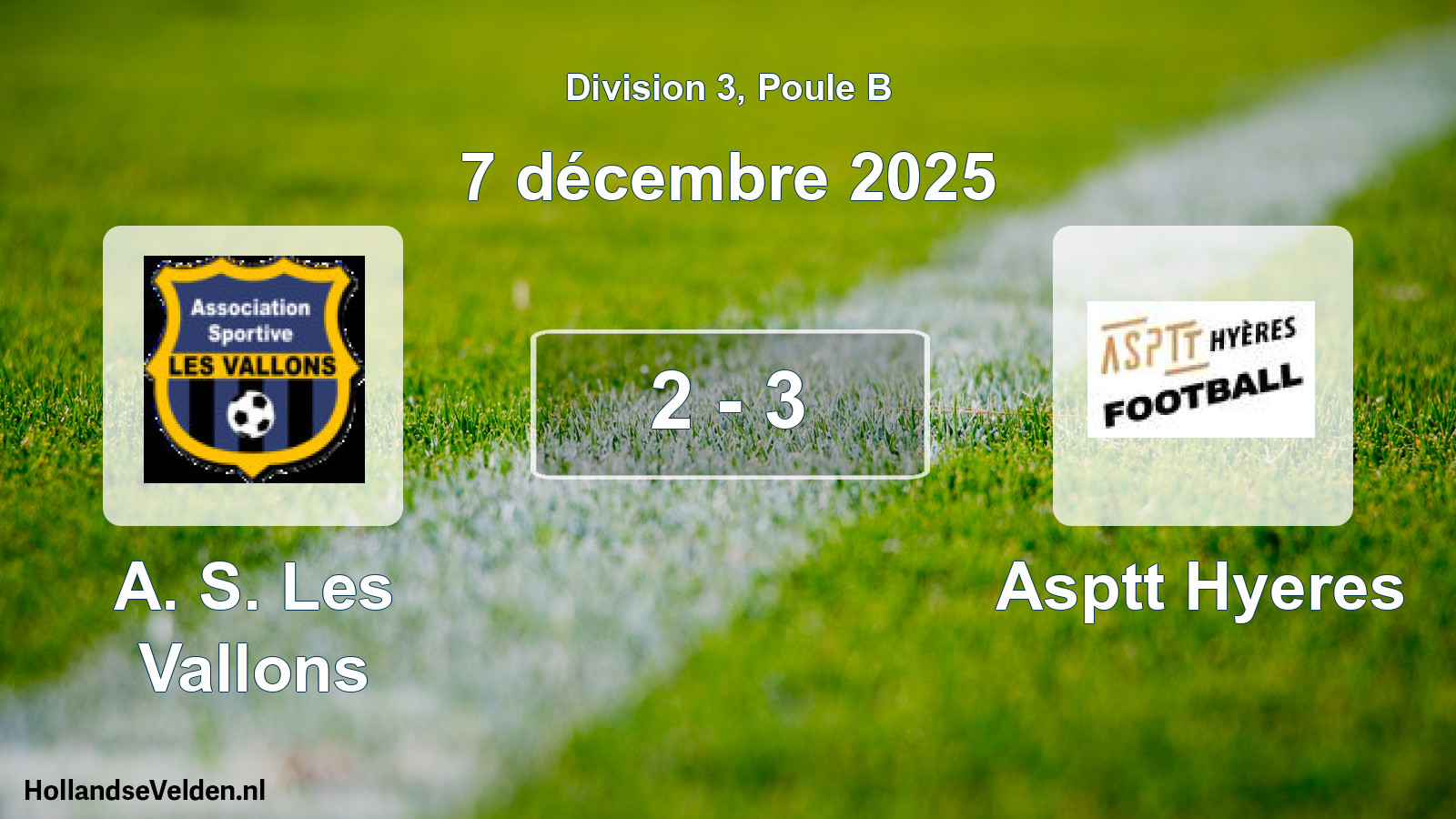 Match joué: A. S. Les Vallons - Asptt Hyeres 2 - 3 (7 décembre 2025)
