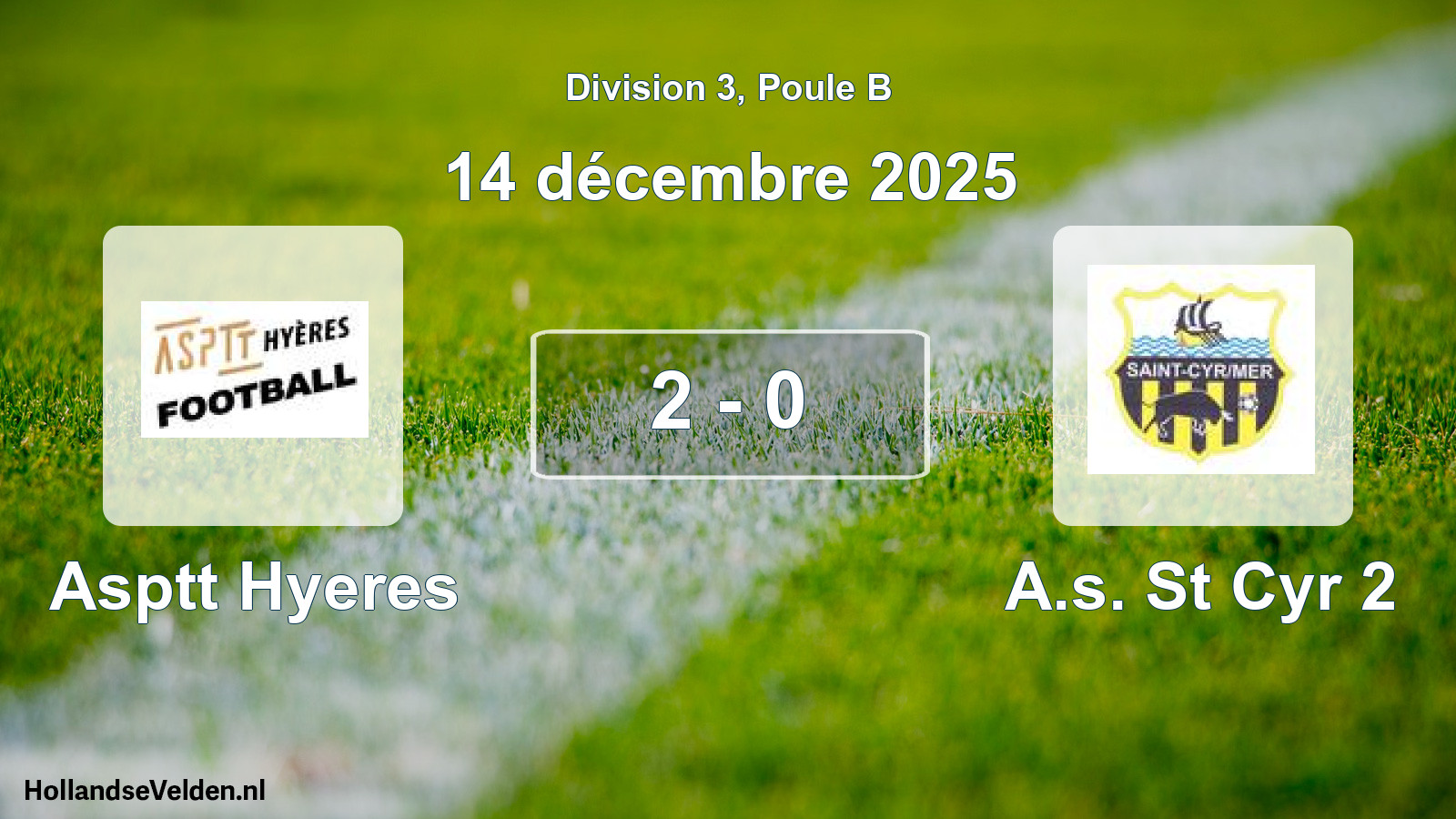 Total number of matches played: Asptt Hyeres - A.s. St Cyr 2 2 - 0 (14 December 2025)
