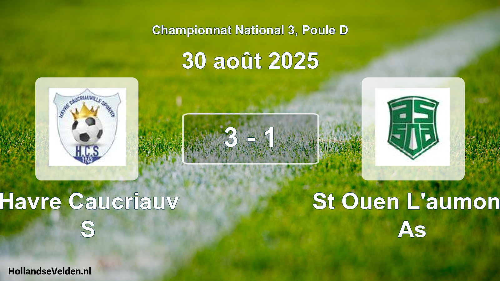 Gespeelde wedstrijd: Havre Caucriauv S - St Ouen L'aumone As 3 - 1 (30 augustus 2025)