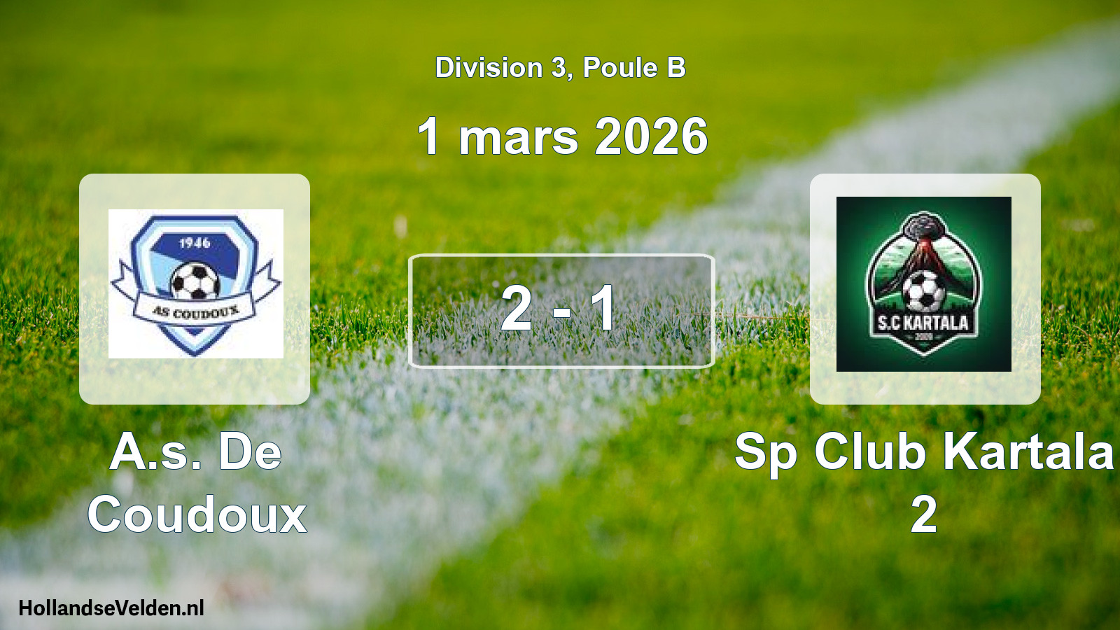Total number of matches played: A.s. De Coudoux - Sp Club Kartala 2 2 - 1 (1 March 2026)