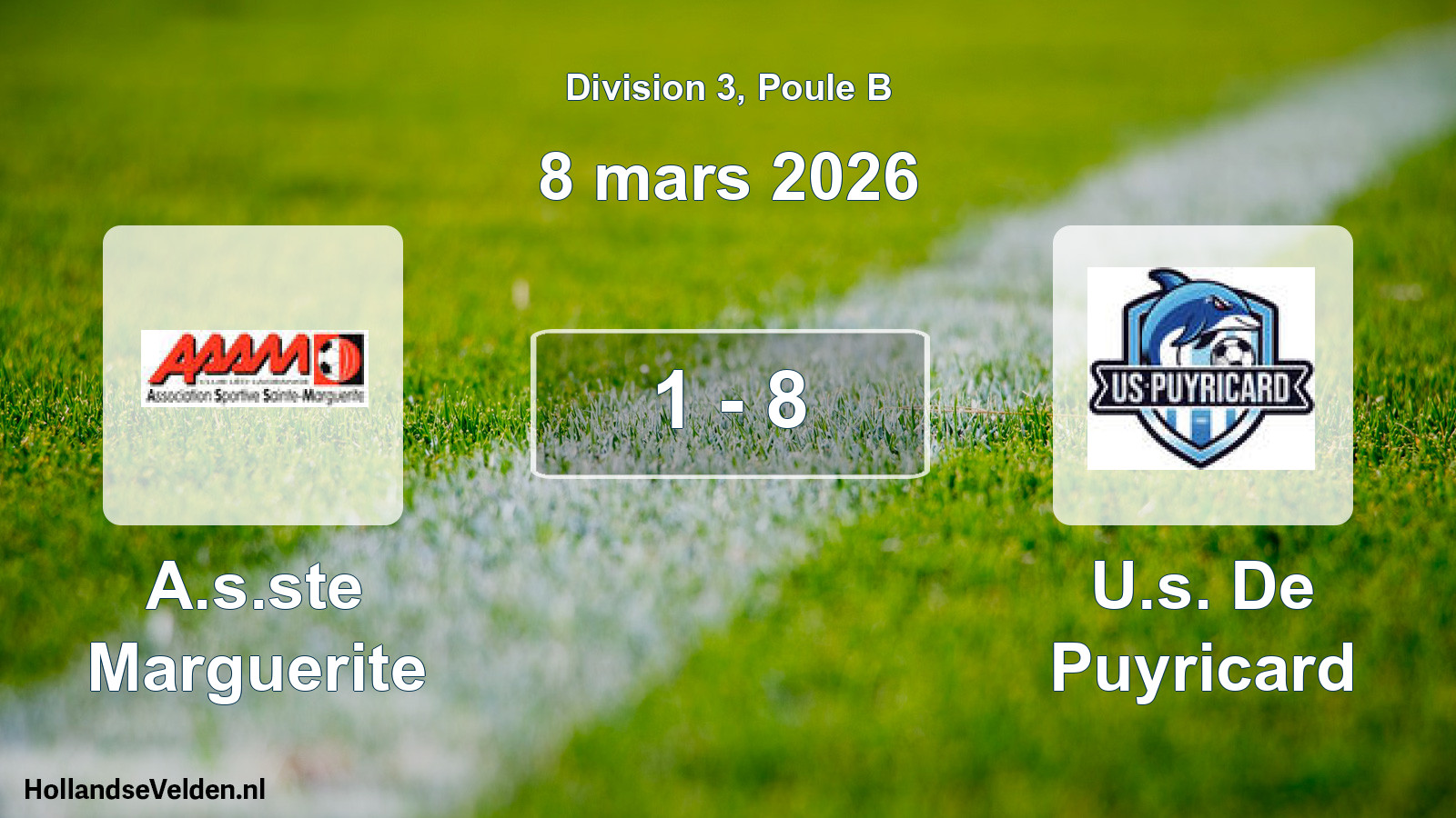 Total number of matches played: A.s.ste Marguerite - U.s. De Puyricard 1 - 8 (8 March 2026)