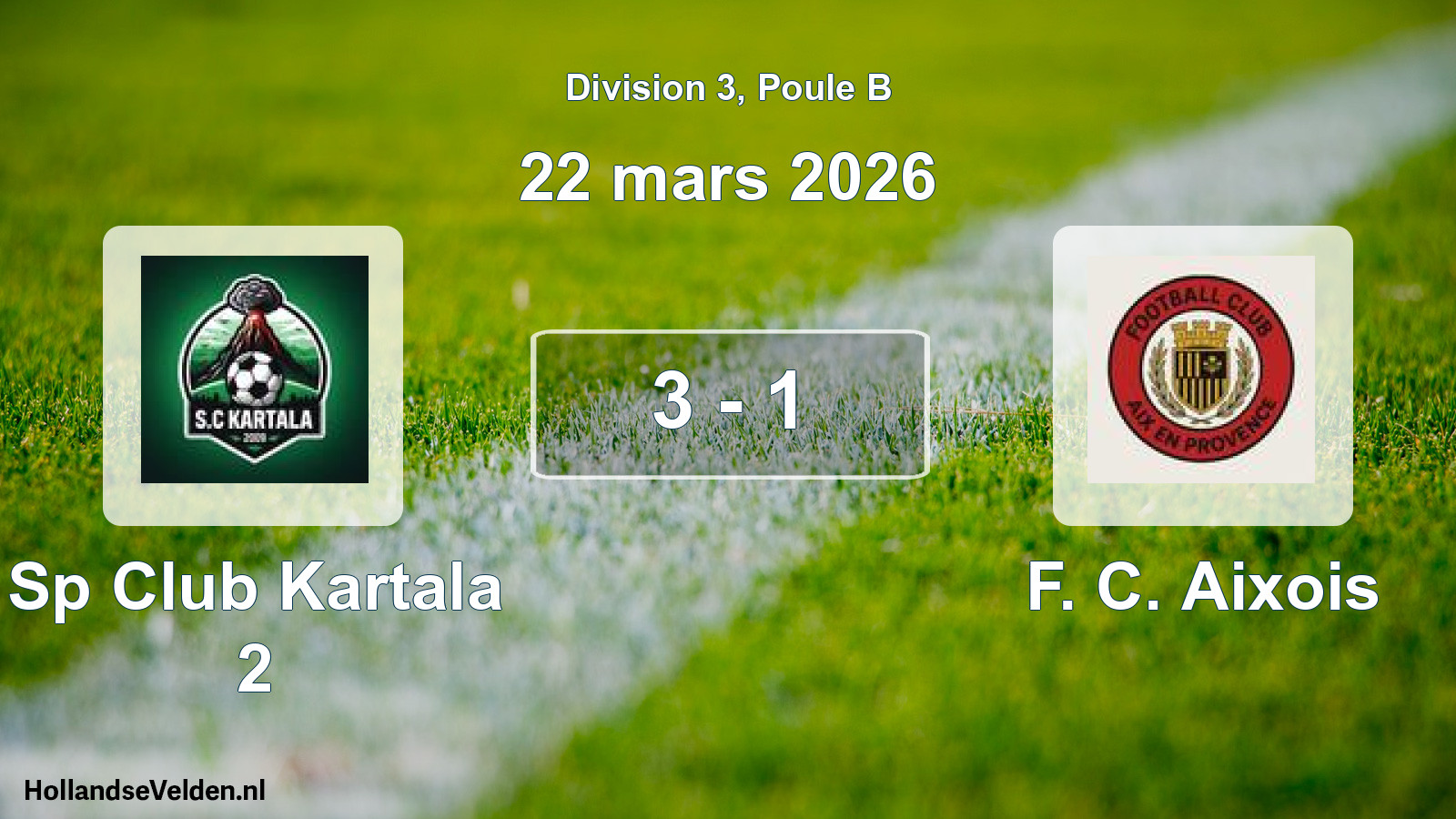 Gespeelde wedstrijd: Sp Club Kartala 2 - F. C. Aixois 3 - 1 (22 maart 2026)