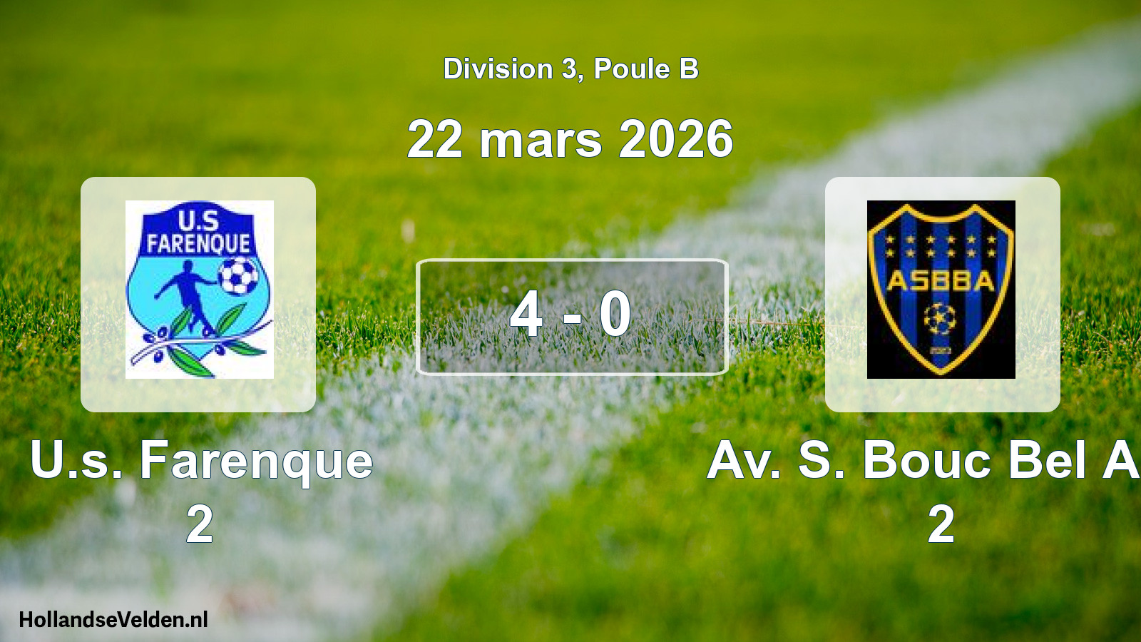 Match joué: U.s. Farenque 2 - Av. S. Bouc Bel Air 2 4 - 0 (22 mars 2026)