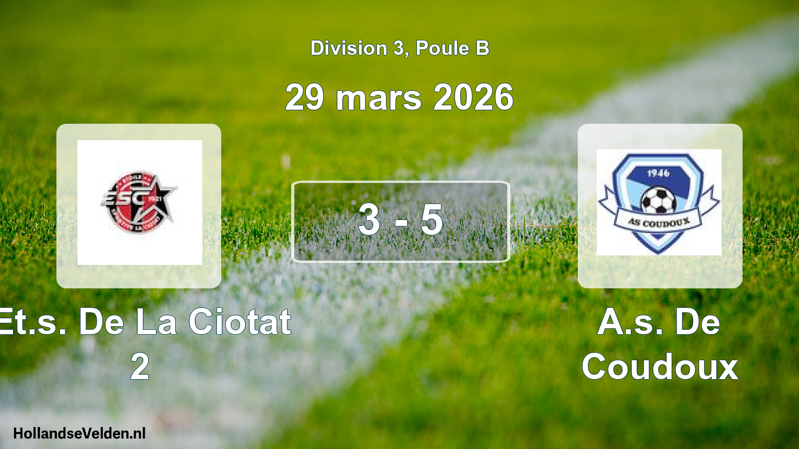 Total number of matches played: Et.s. De La Ciotat 2 - A.s. De Coudoux 3 - 5 (29 March 2026)