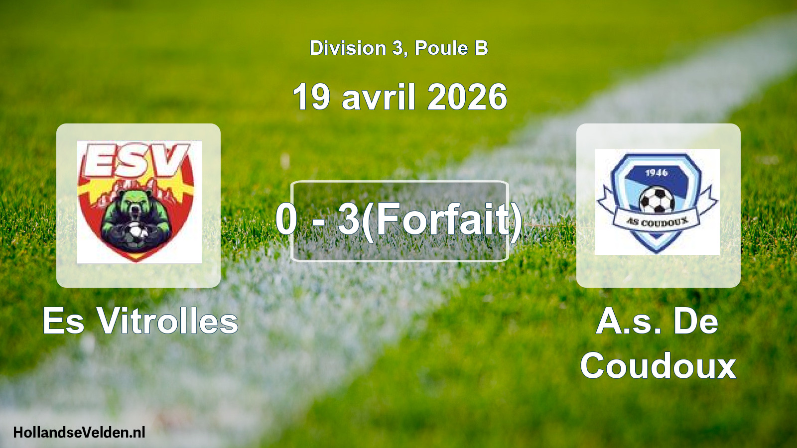 Total number of matches played: Es Vitrolles - A.s. De Coudoux 0 - 3(Forfait) (19 April 2026)