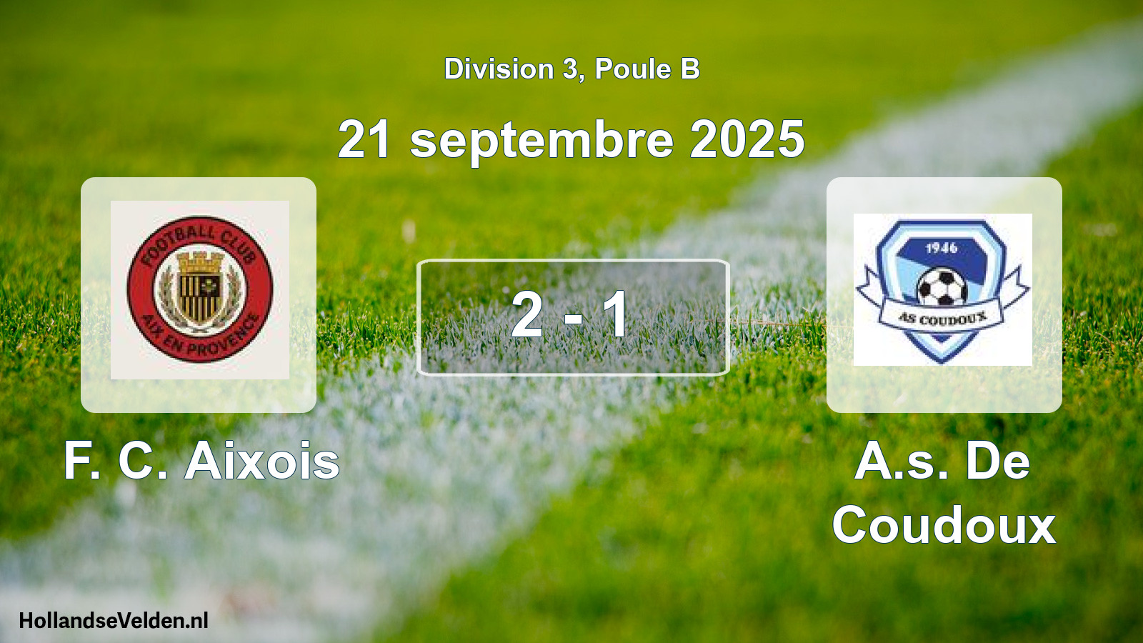 Match joué: F. C. Aixois - A.s. De Coudoux 2 - 1 (21 septembre 2025)