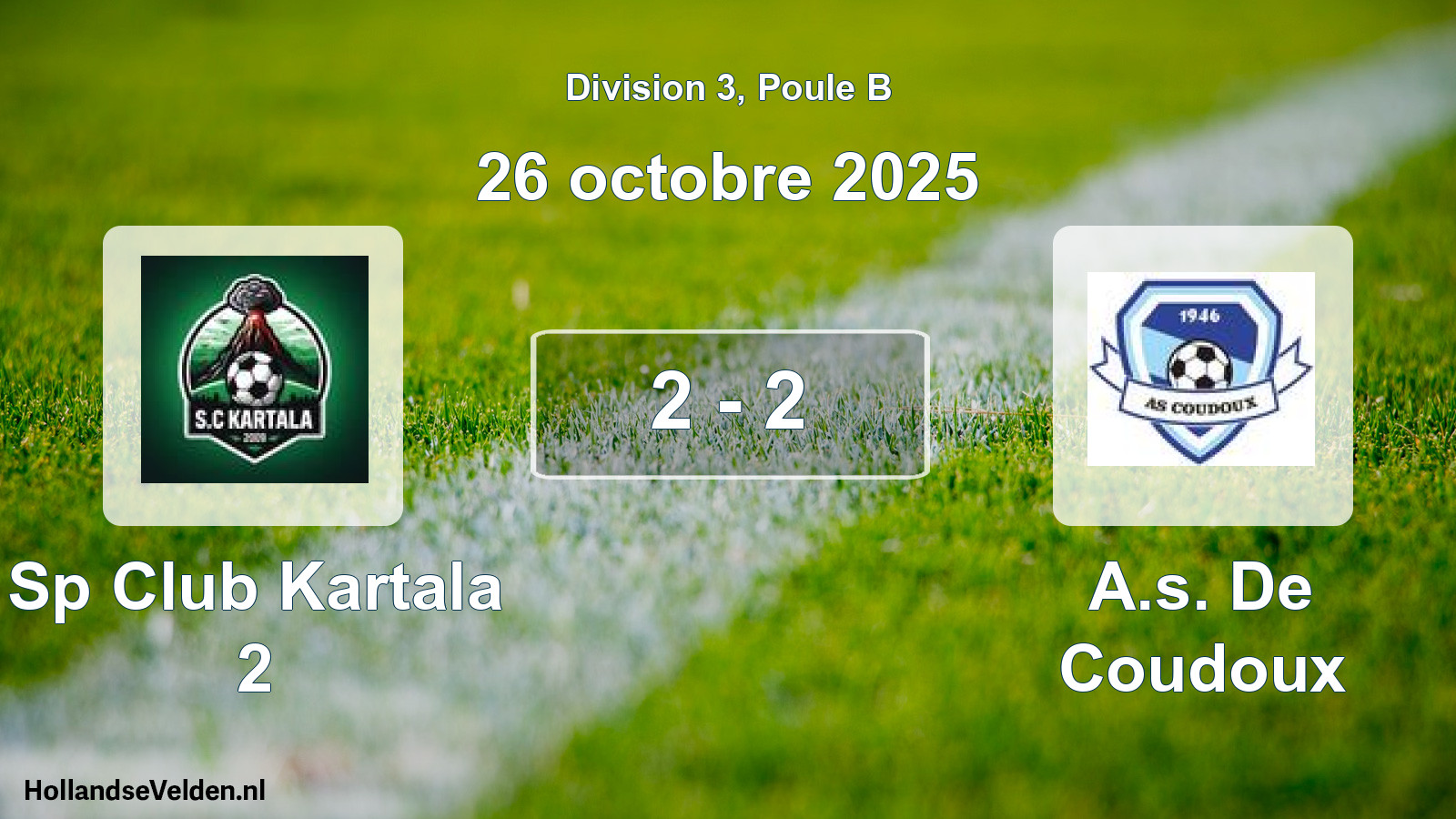 Total number of matches played: Sp Club Kartala 2 - A.s. De Coudoux 2 - 2 (26 October 2025)