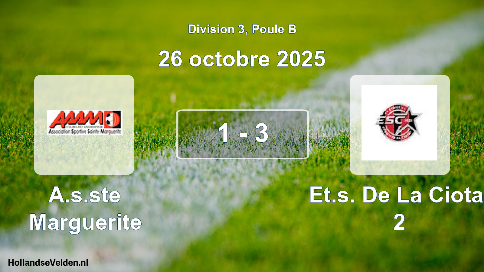 Match joué: A.s.ste Marguerite - Et.s. De La Ciotat 2 1 - 3 (26 octobre 2025)