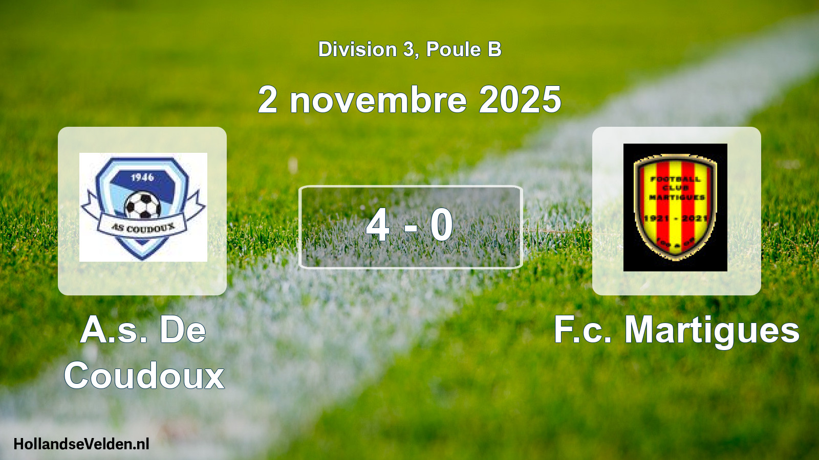 Total number of matches played: A.s. De Coudoux - F.c. Martigues 4 - 0 (2 November 2025)
