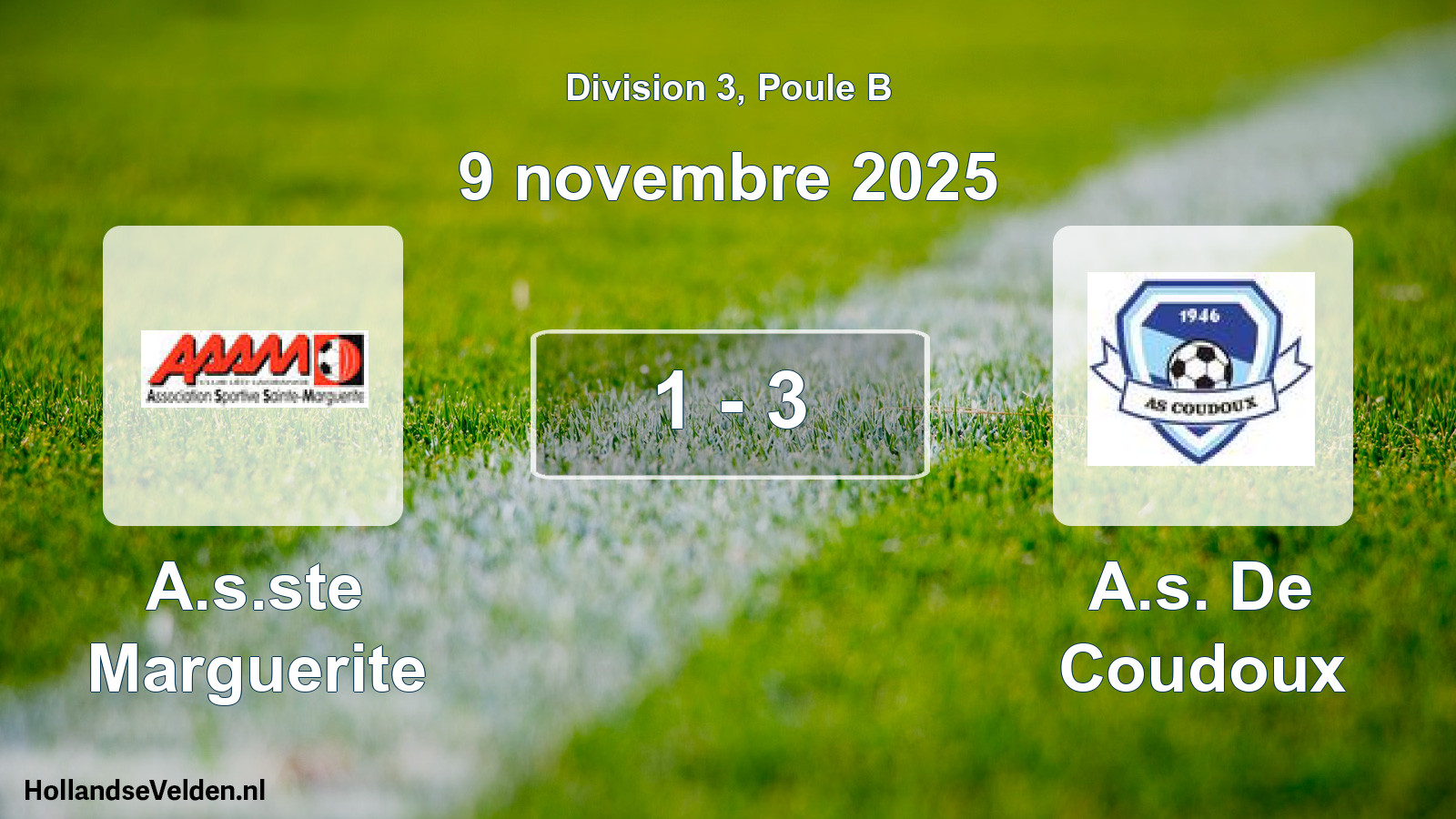 Total number of matches played: A.s.ste Marguerite - A.s. De Coudoux 1 - 3 (9 November 2025)