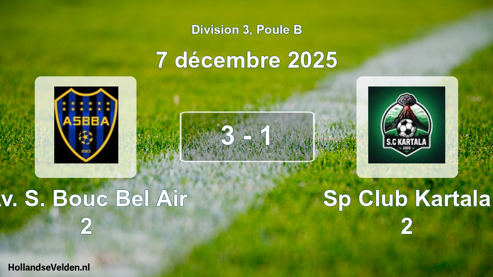 Total number of matches played: Av. S. Bouc Bel Air 2 - Sp Club Kartala 2 3 - 1 (7 December 2025)