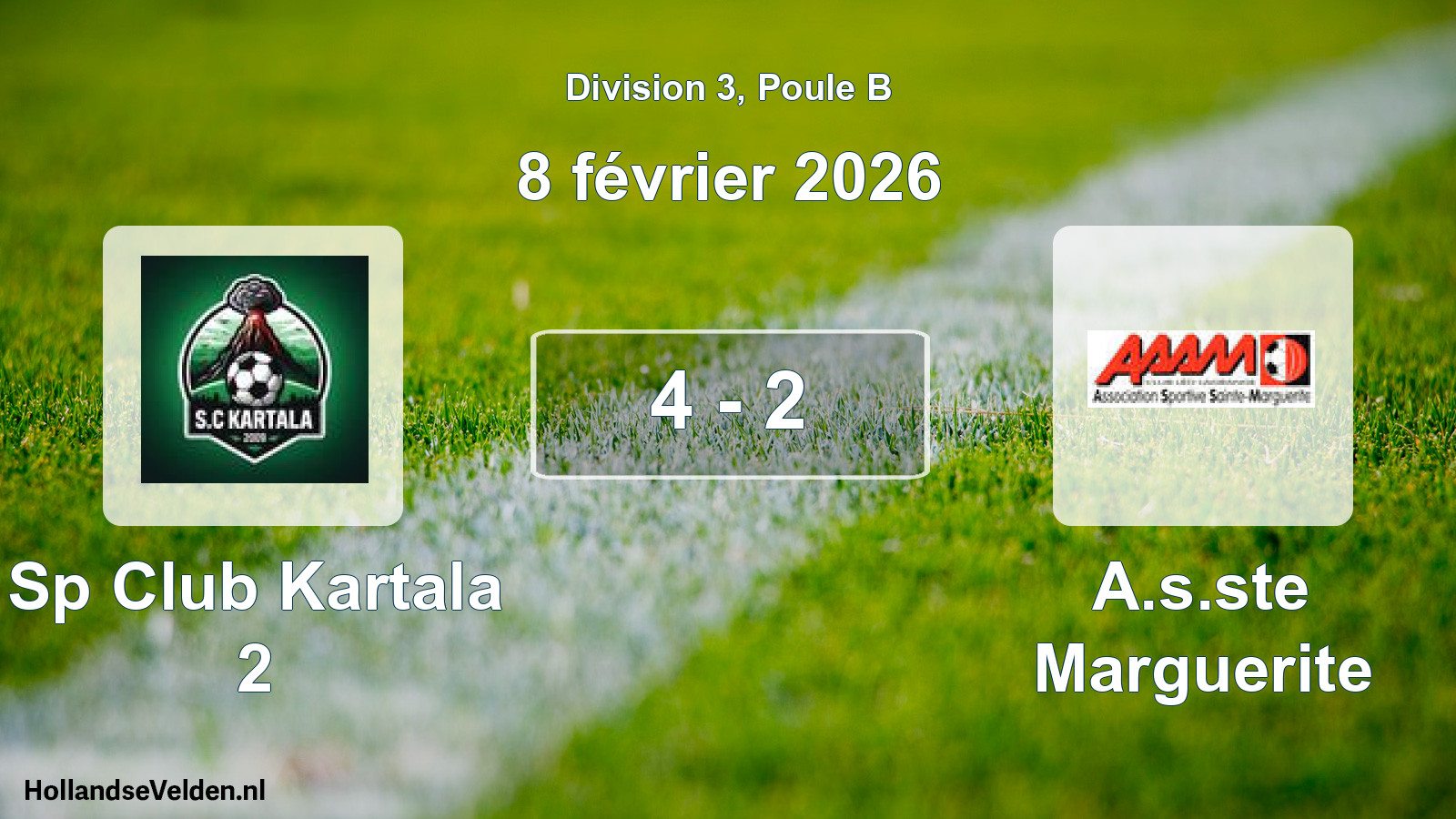 Total number of matches played: Sp Club Kartala 2 - A.s.ste Marguerite 4 - 2 (8 February 2026)
